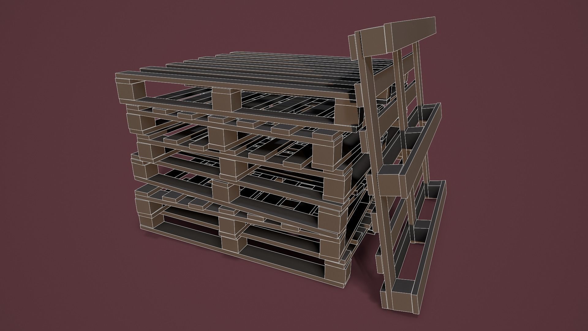 Stack of Pallets Low-poly 3D model_14
