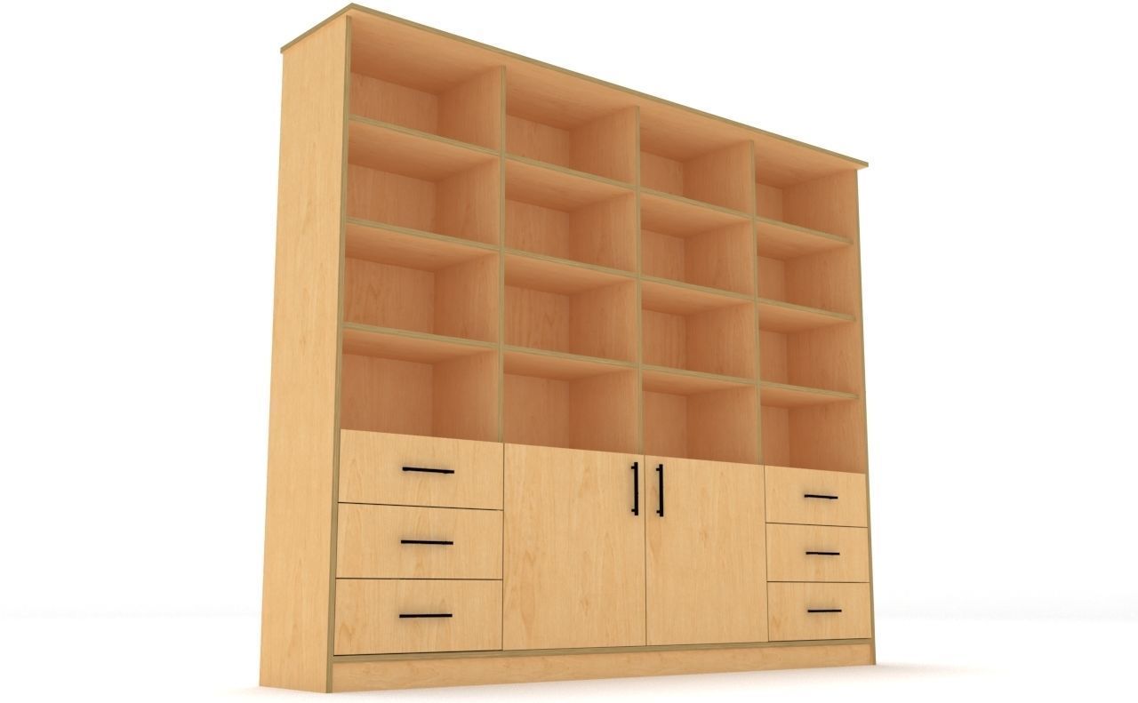 lowpoly bookshelf 4 cover2 drawer6 plywood Low-poly 3D model_18