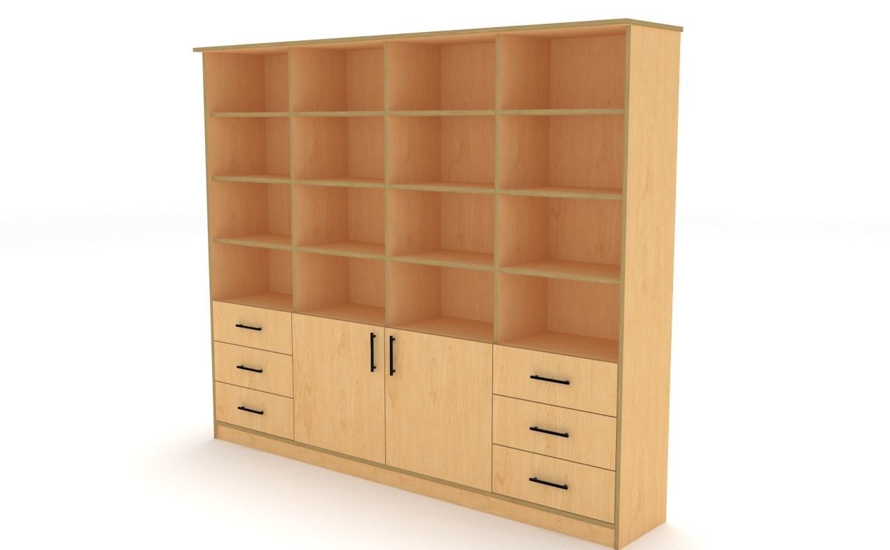 lowpoly bookshelf 4 cover2 drawer6 plywood Low-poly 3D model_6