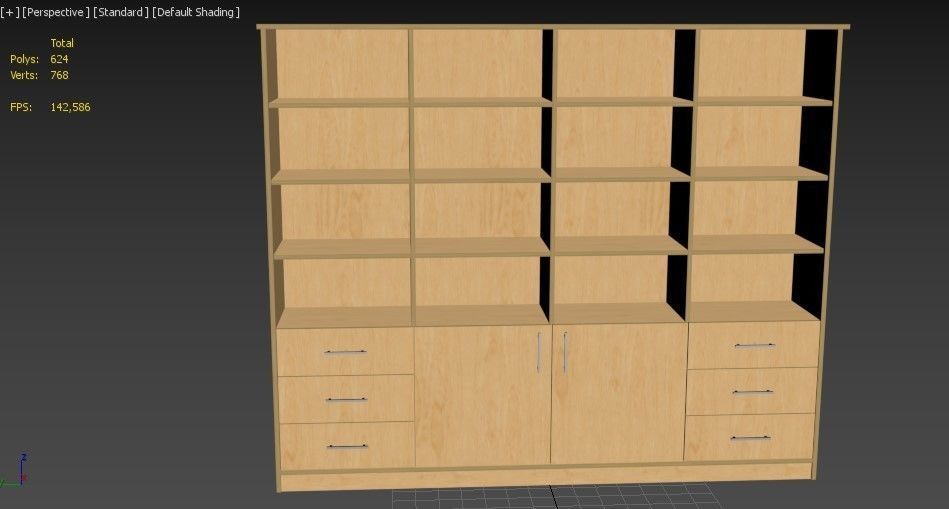 lowpoly bookshelf 4 cover2 drawer6 plywood Low-poly 3D model_19
