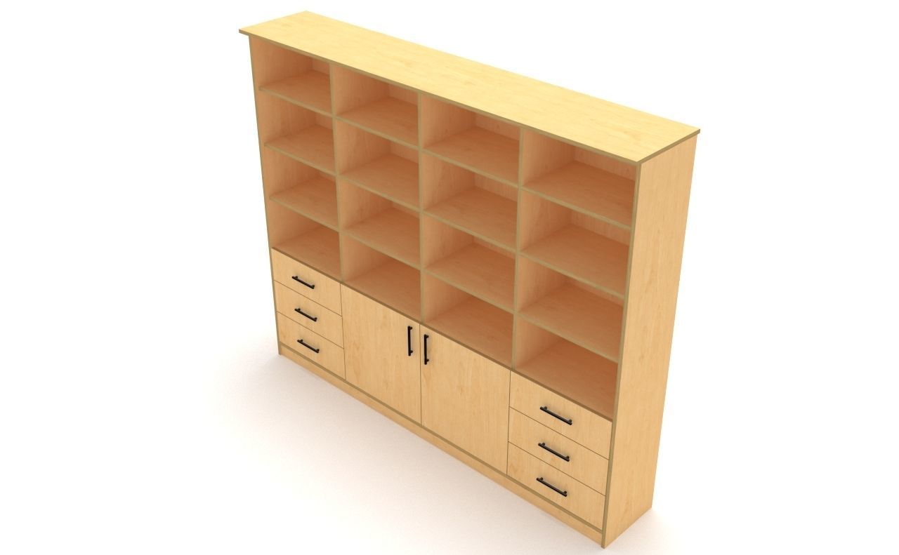 lowpoly bookshelf 4 cover2 drawer6 plywood Low-poly 3D model_11