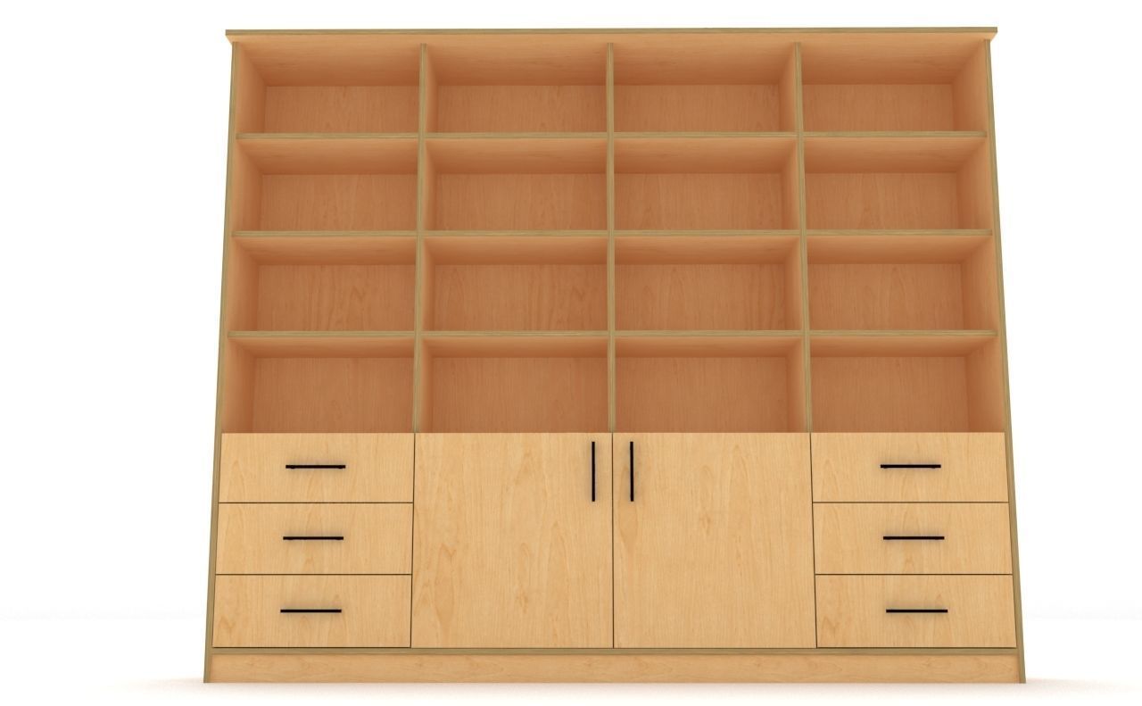 lowpoly bookshelf 4 cover2 drawer6 plywood Low-poly 3D model_16