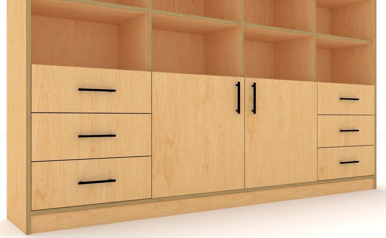 lowpoly bookshelf 4 cover2 drawer6 plywood Low-poly 3D model_15