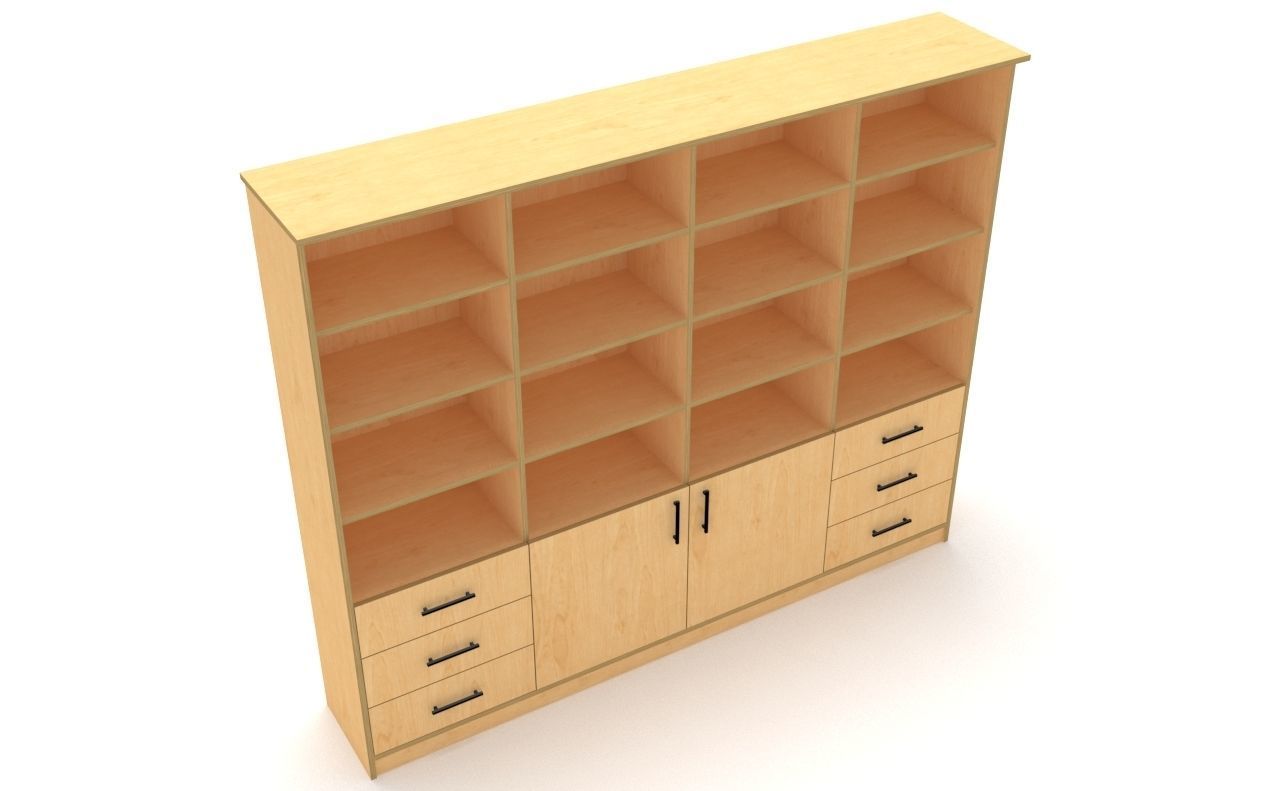 lowpoly bookshelf 4 cover2 drawer6 plywood Low-poly 3D model_10