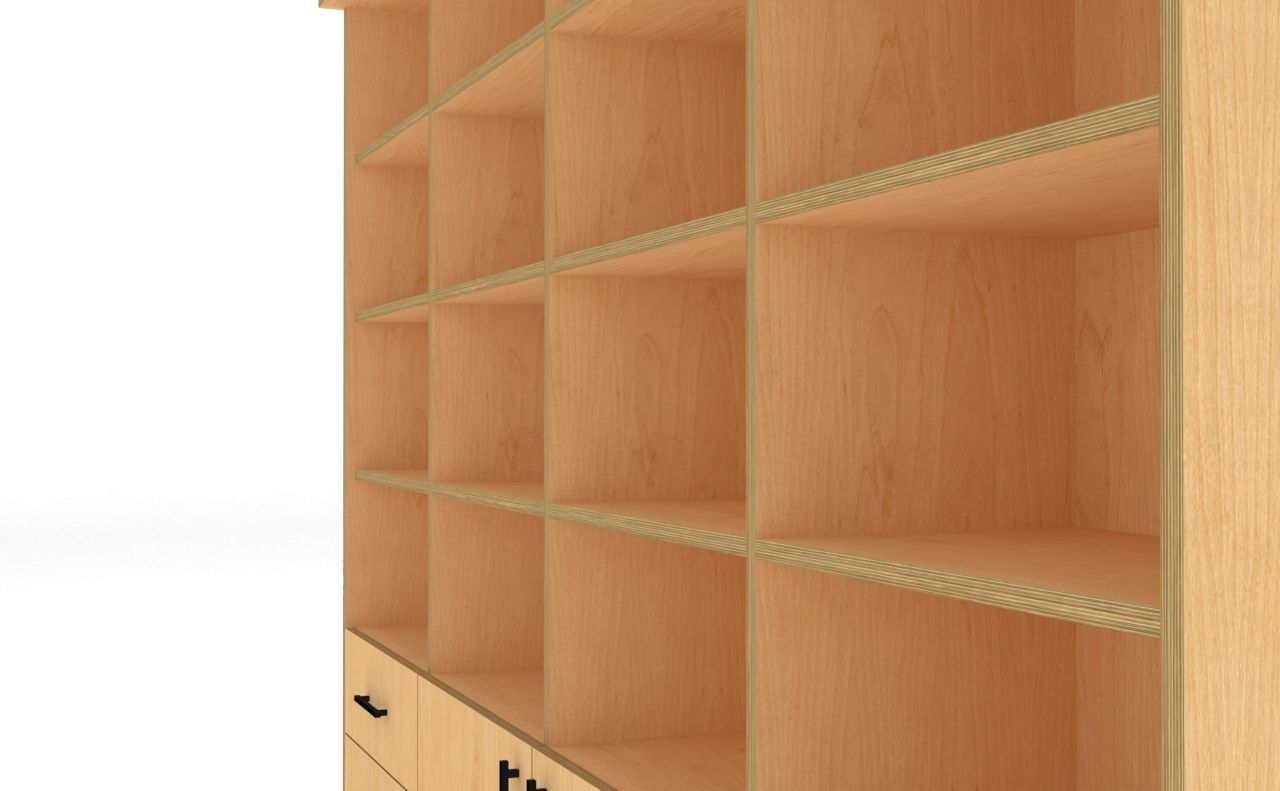 lowpoly bookshelf 4 cover2 drawer6 plywood Low-poly 3D model_13