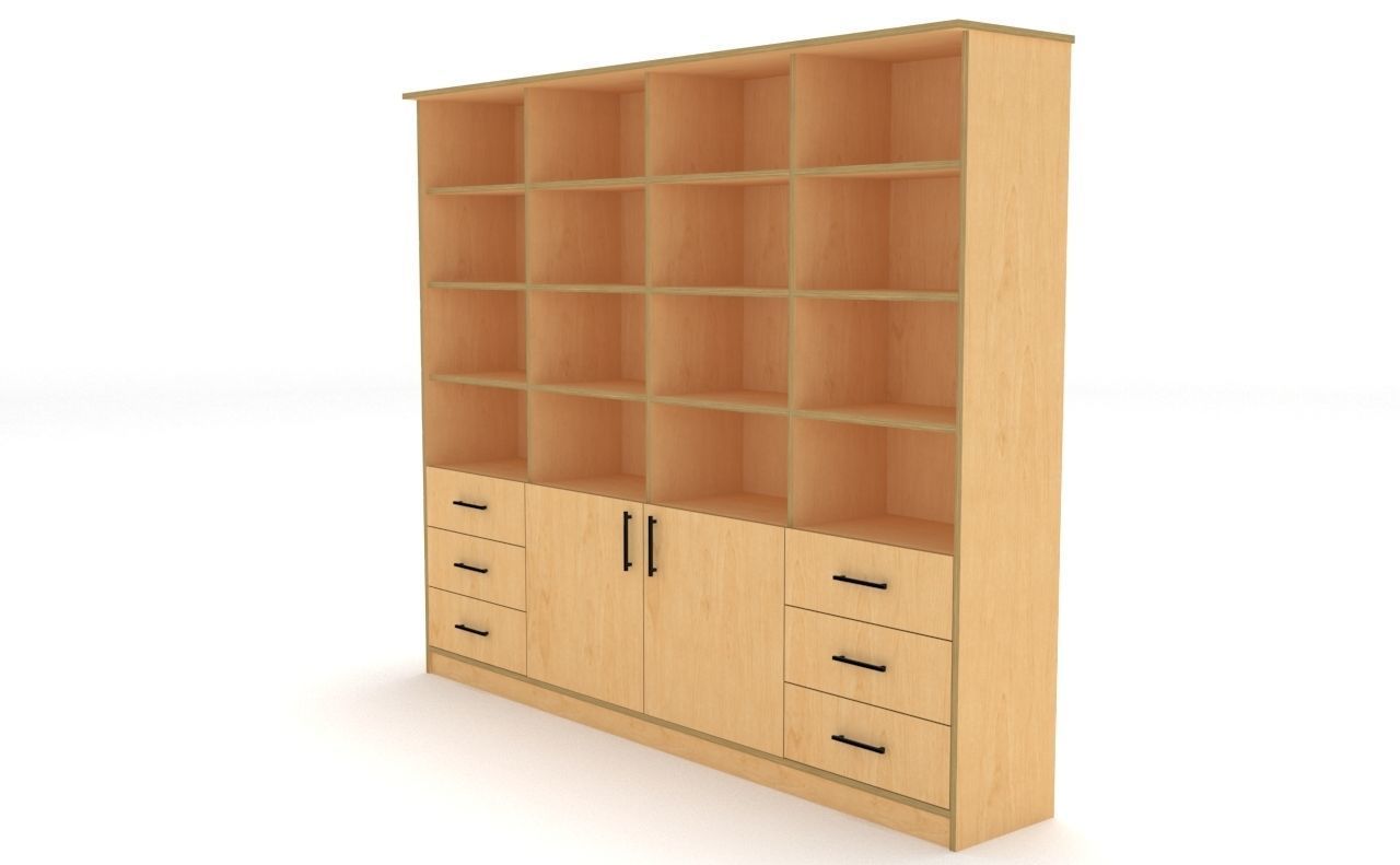 lowpoly bookshelf 4 cover2 drawer6 plywood Low-poly 3D model_7