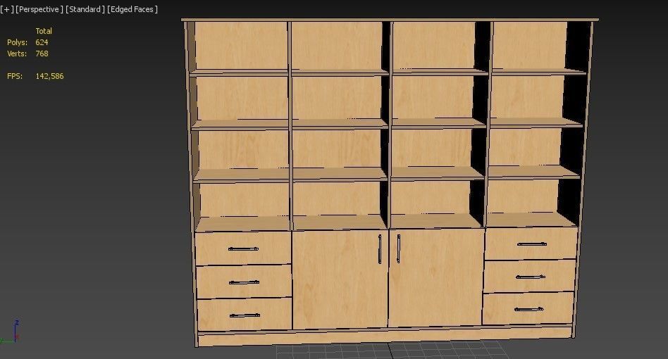 lowpoly bookshelf 4 cover2 drawer6 plywood Low-poly 3D model_20