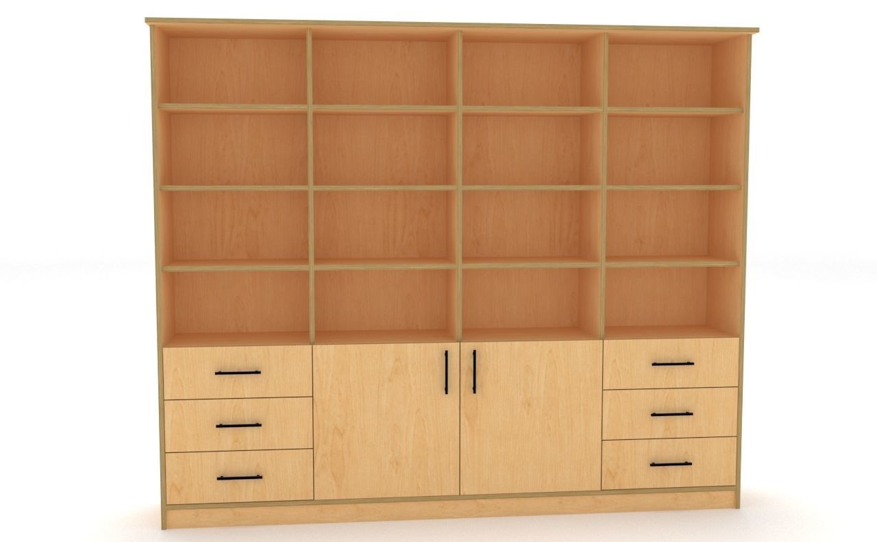 lowpoly bookshelf 4 cover2 drawer6 plywood Low-poly 3D model_1