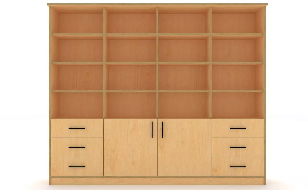 lowpoly bookshelf 4 cover2 drawer6 plywood Low-poly 3D model_0