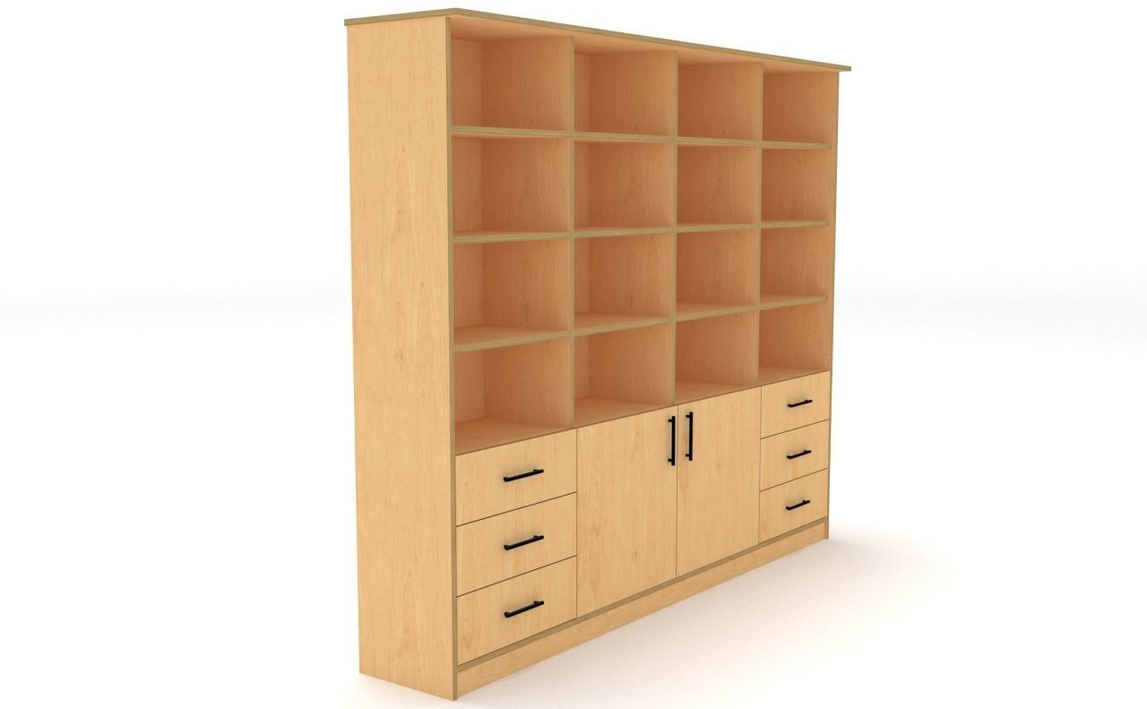 lowpoly bookshelf 4 cover2 drawer6 plywood Low-poly 3D model_3