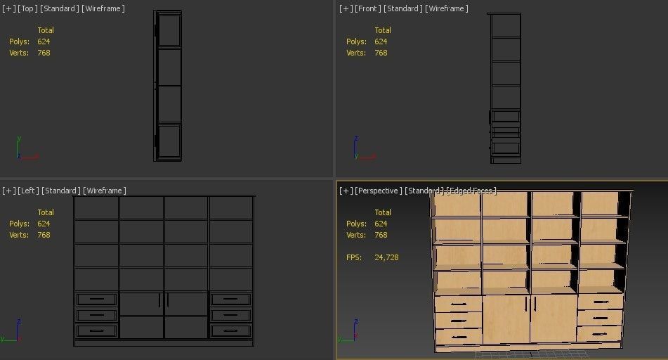 lowpoly bookshelf 4 cover2 drawer6 plywood Low-poly 3D model_25