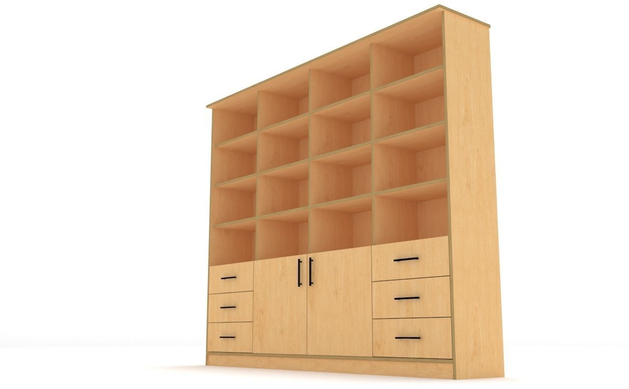 lowpoly bookshelf 4 cover2 drawer6 plywood Low-poly 3D model_17