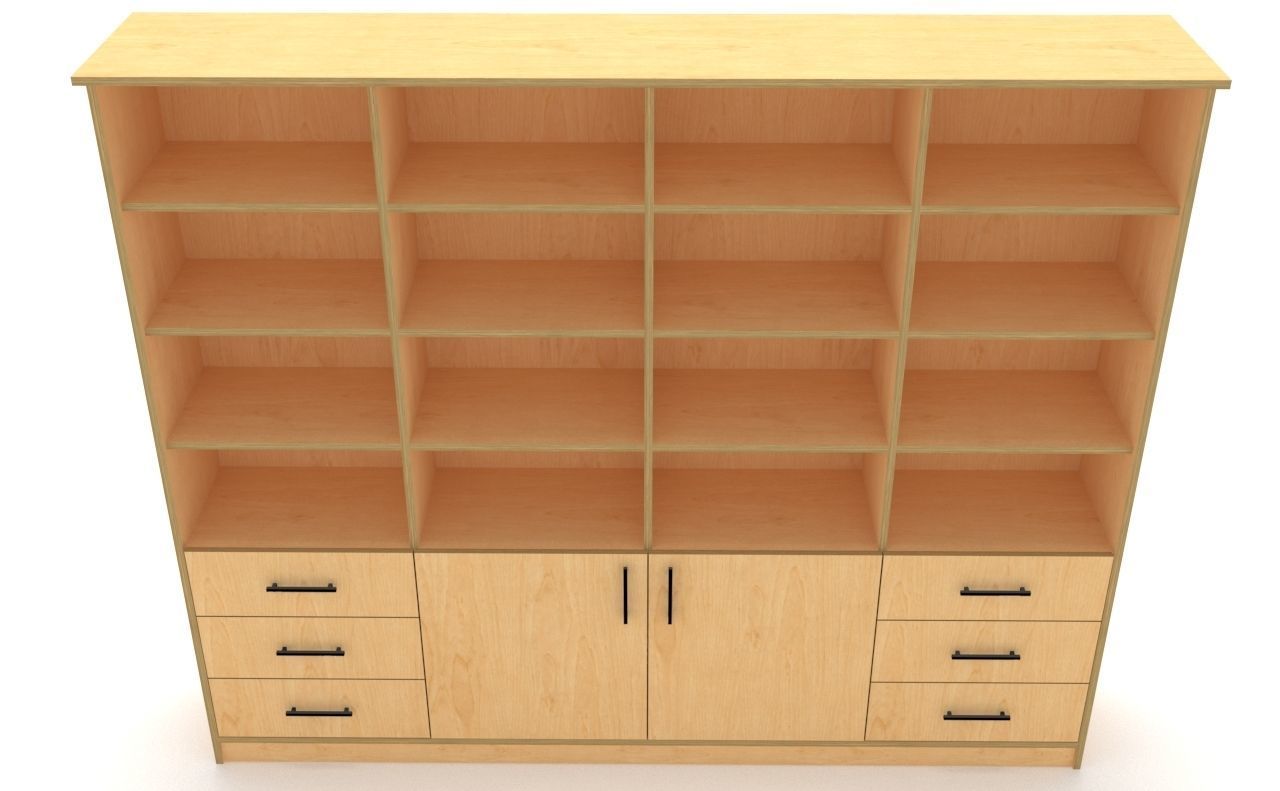 lowpoly bookshelf 4 cover2 drawer6 plywood Low-poly 3D model_9