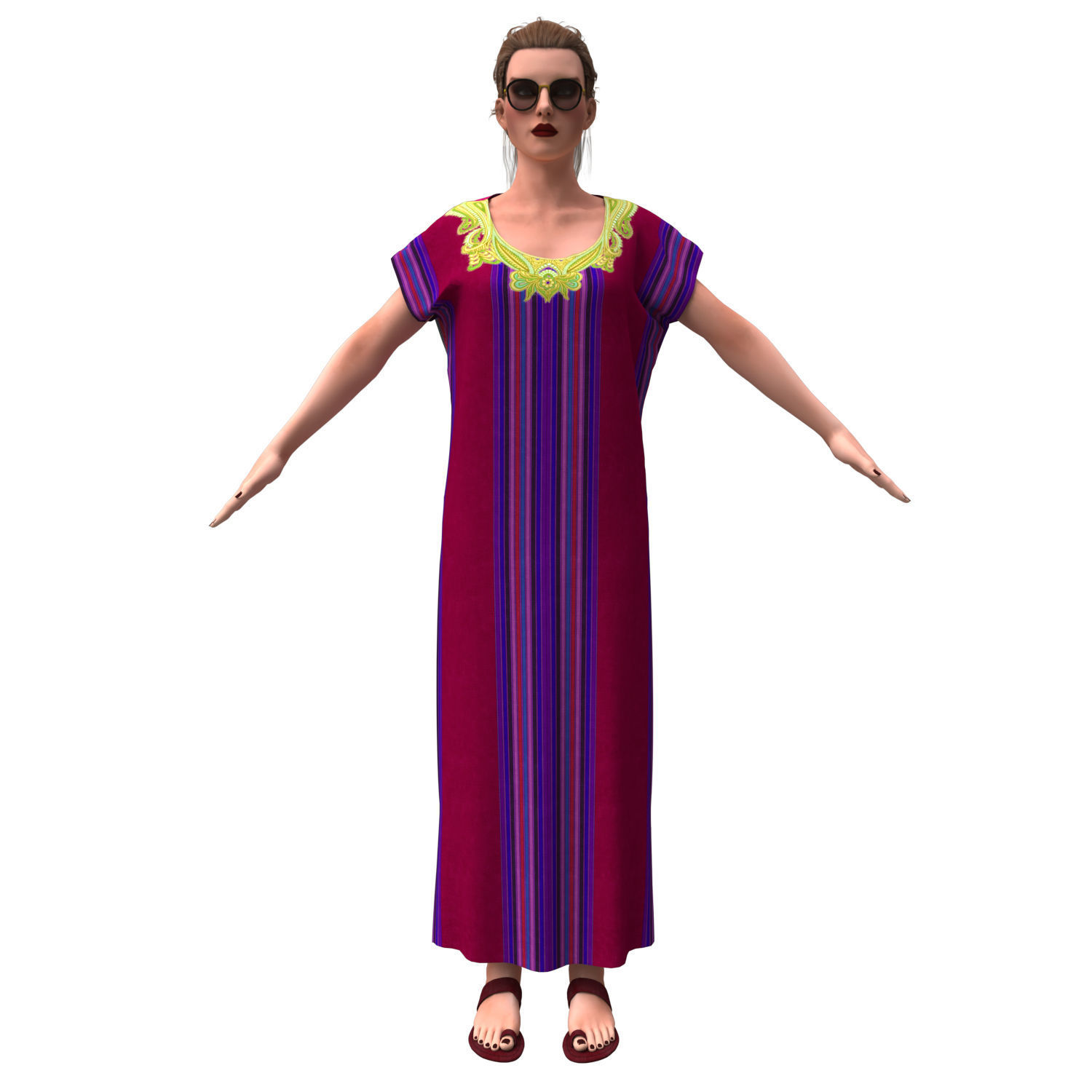 3d realistic female with clothing arabic faracha 3D model_1