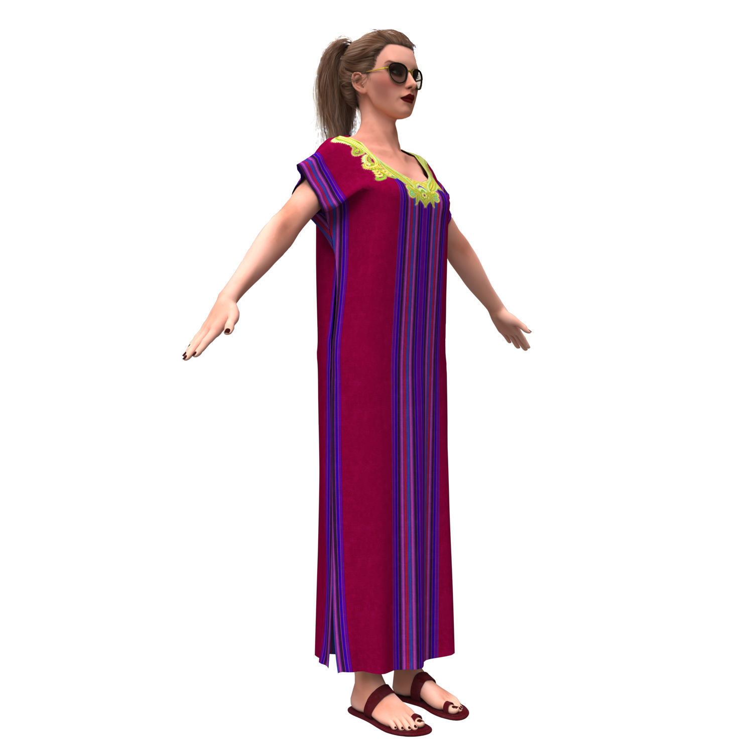 3d realistic female with clothing arabic faracha 3D model_4
