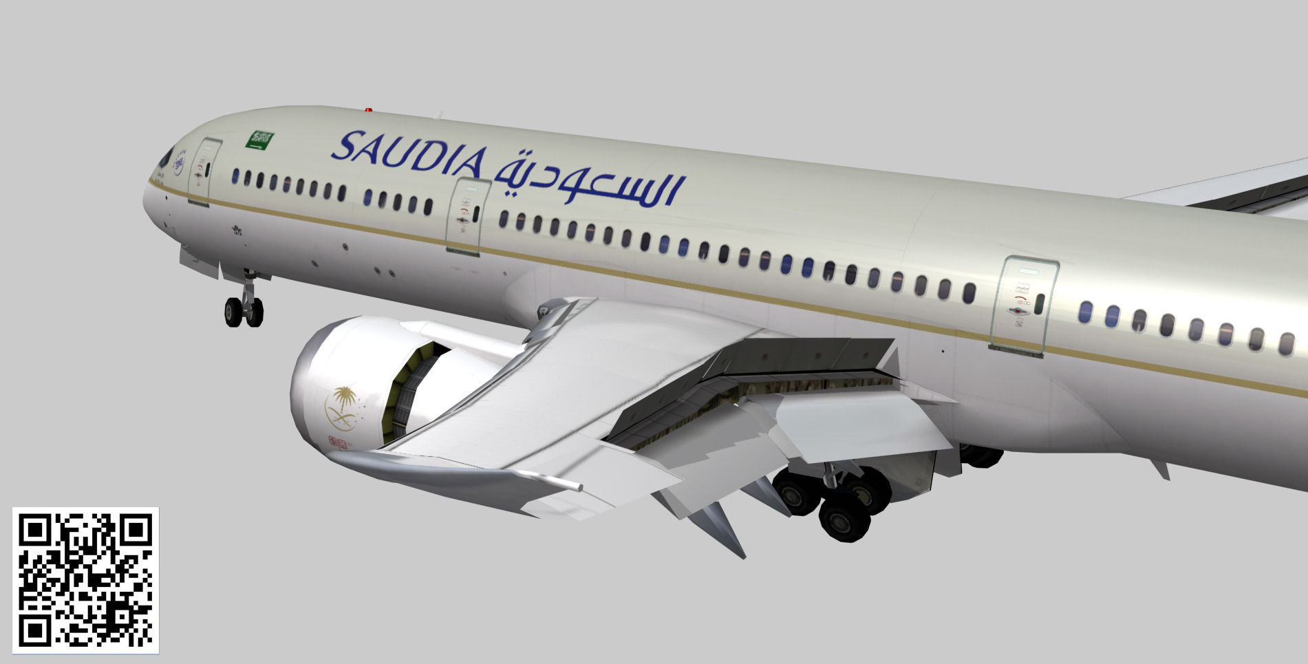 Boeing 787-9 Saudi Arabian Airlines livery Low-poly 3D model_4