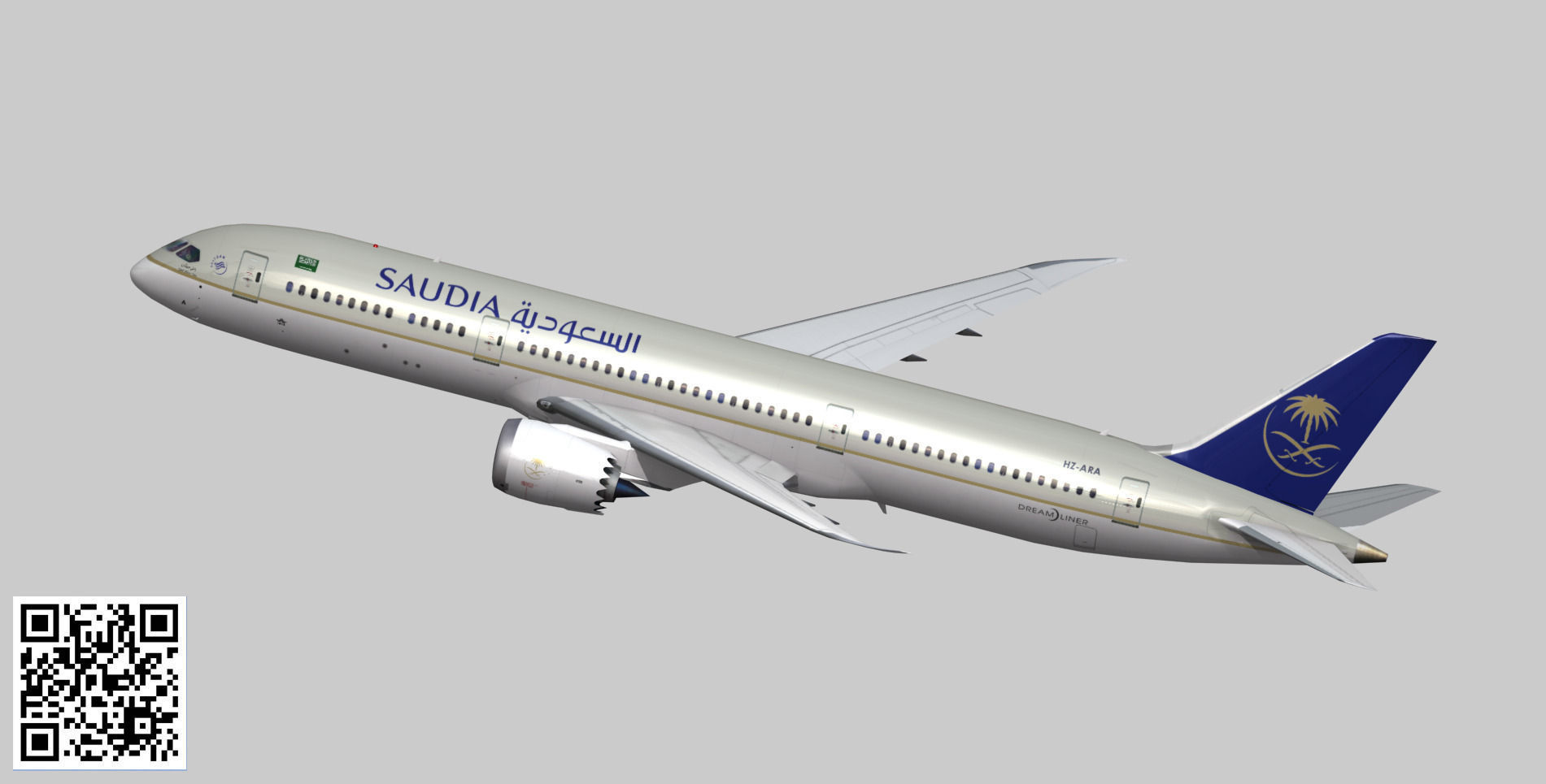 Boeing 787-9 Saudi Arabian Airlines livery Low-poly 3D model_9