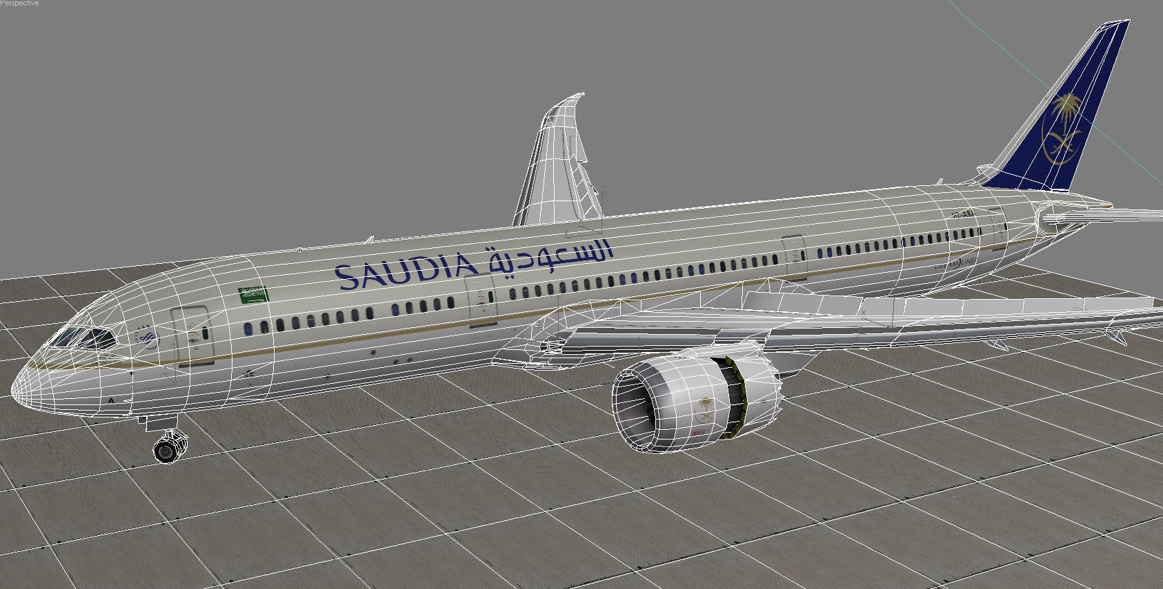 Boeing 787-9 Saudi Arabian Airlines livery Low-poly 3D model_14