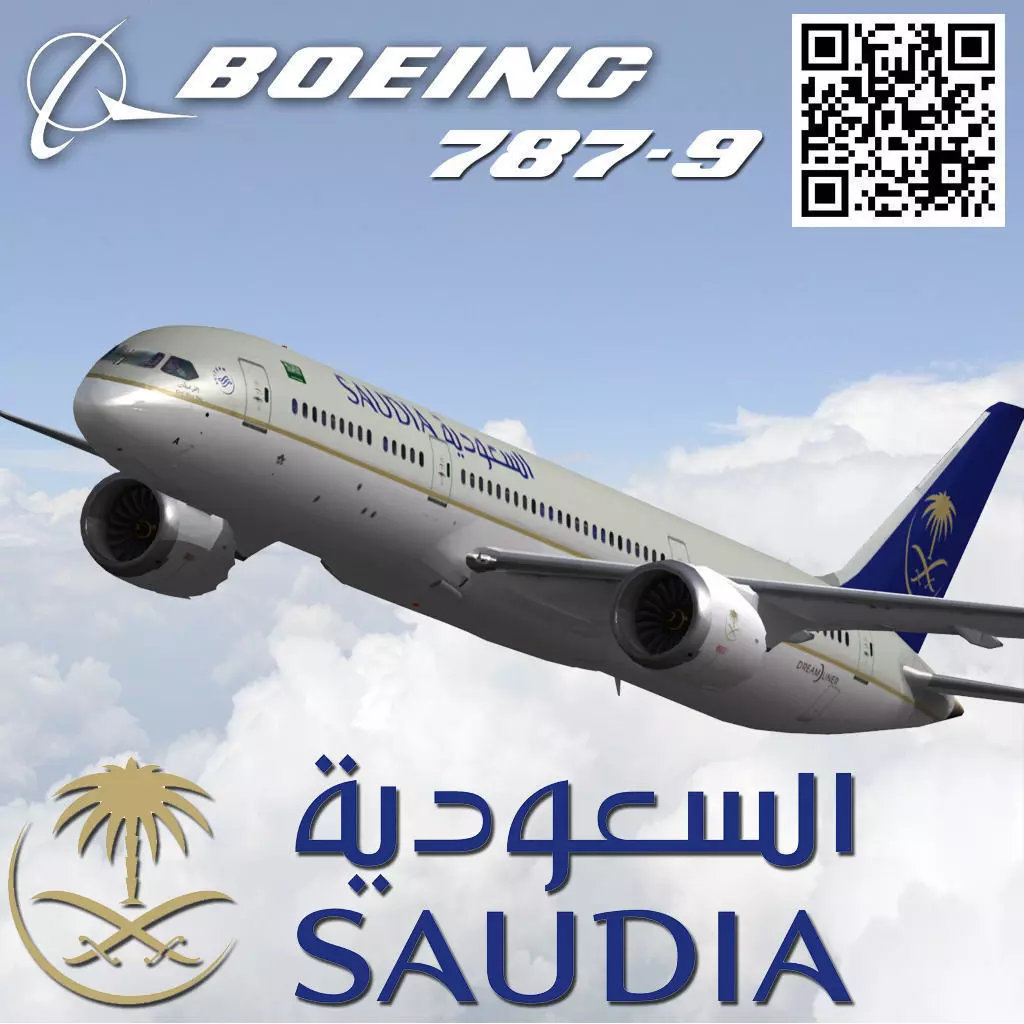 Boeing 787-9 Saudi Arabian Airlines livery Low-poly 3D model_0