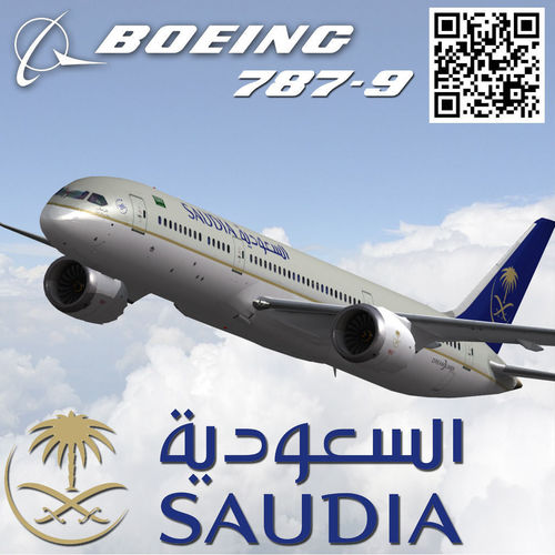 Boeing 787-9 Saudi Arabian Airlines livery Low-poly 3D model