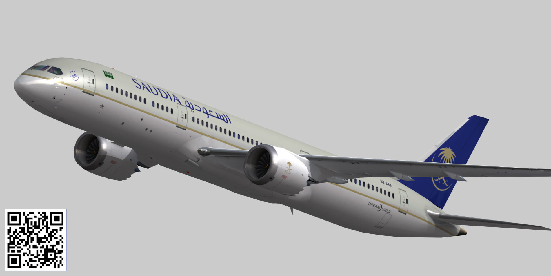 Boeing 787-9 Saudi Arabian Airlines livery Low-poly 3D model_10