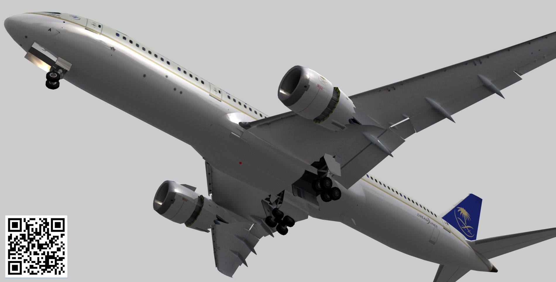 Boeing 787-9 Saudi Arabian Airlines livery Low-poly 3D model_3