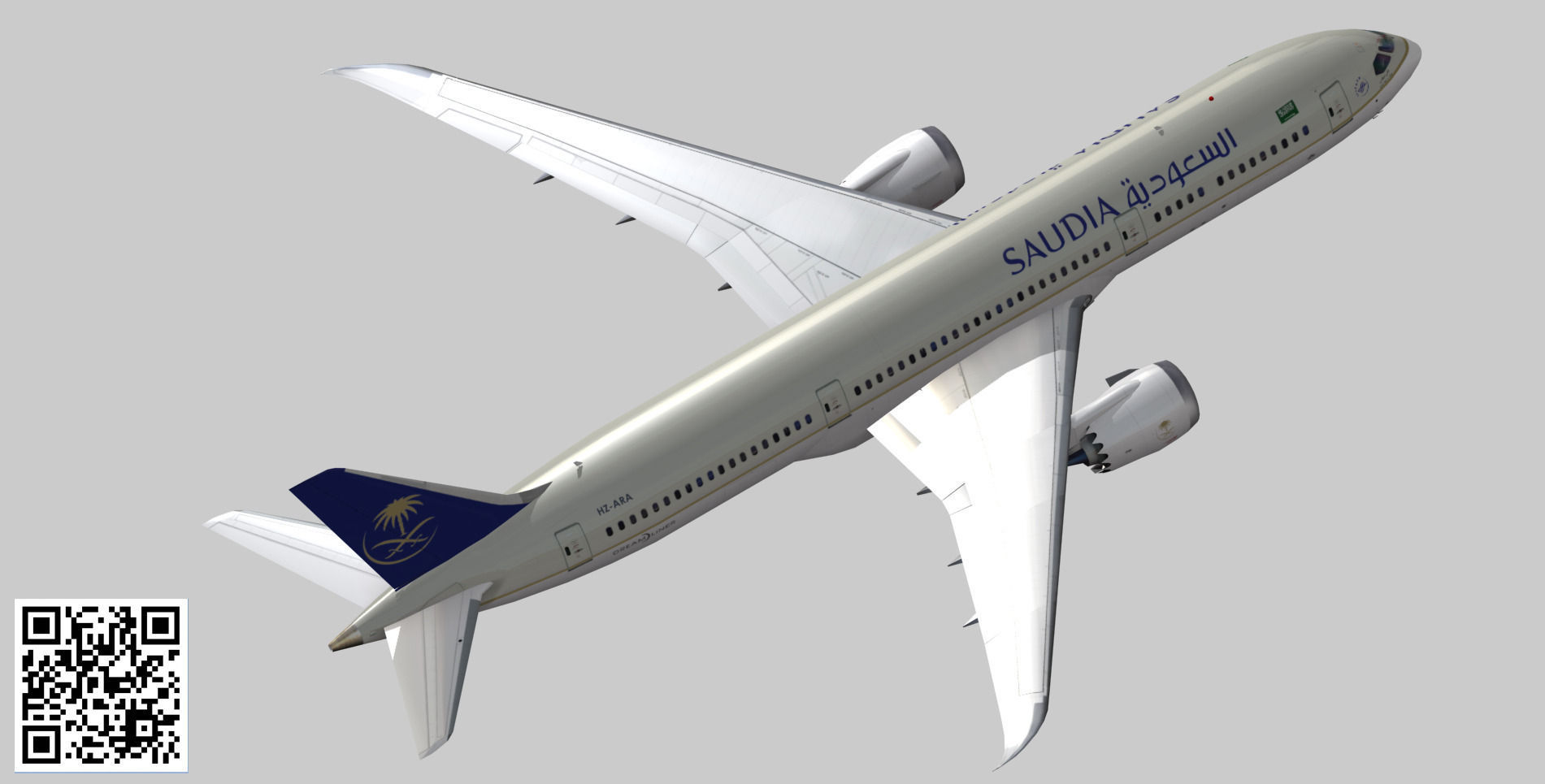 Boeing 787-9 Saudi Arabian Airlines livery Low-poly 3D model_6