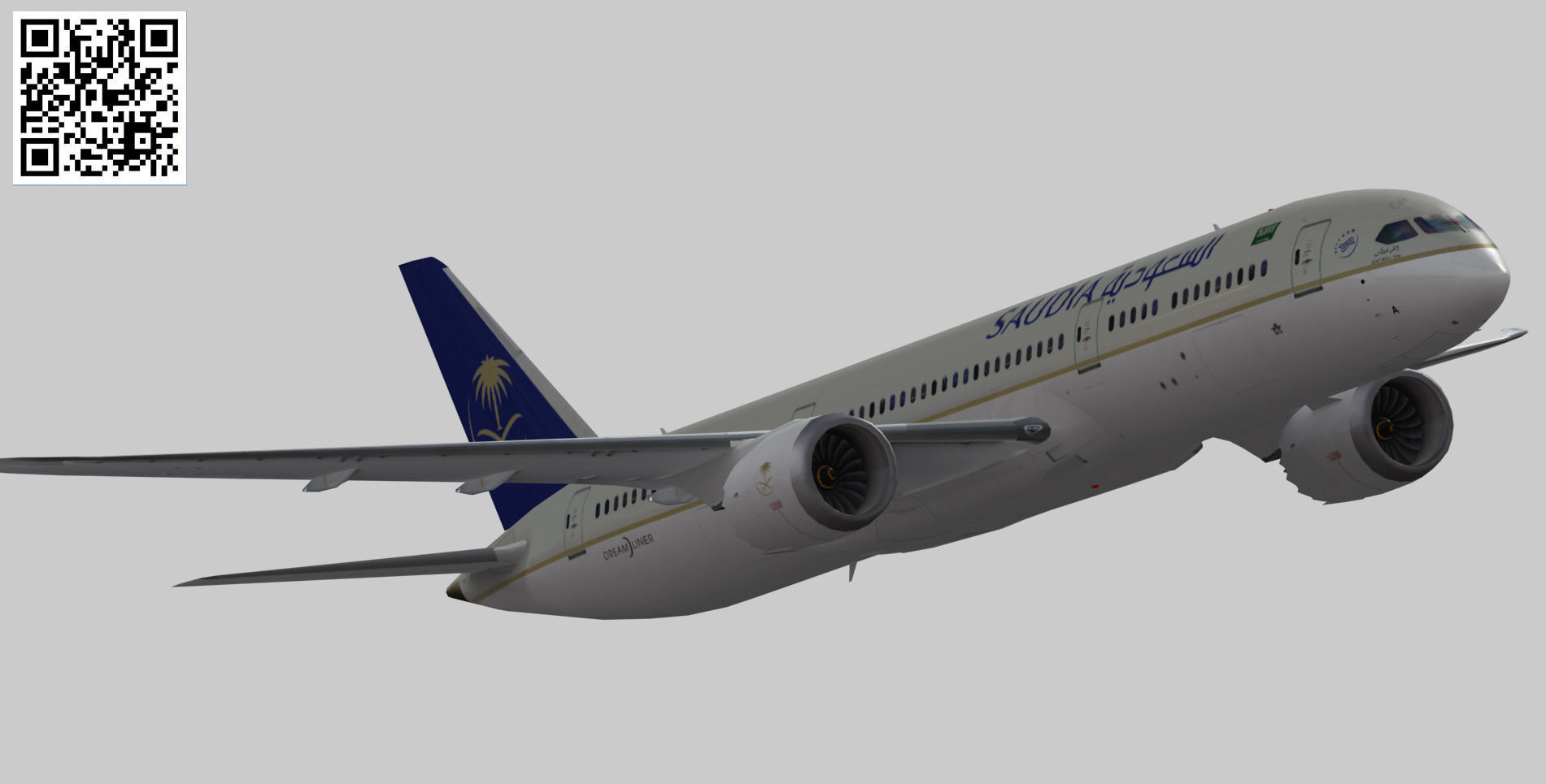 Boeing 787-9 Saudi Arabian Airlines livery Low-poly 3D model_7