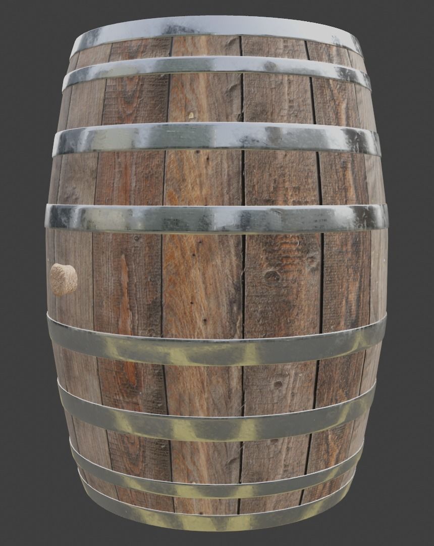 Old Wooden Barrel Low-poly 3D model_5