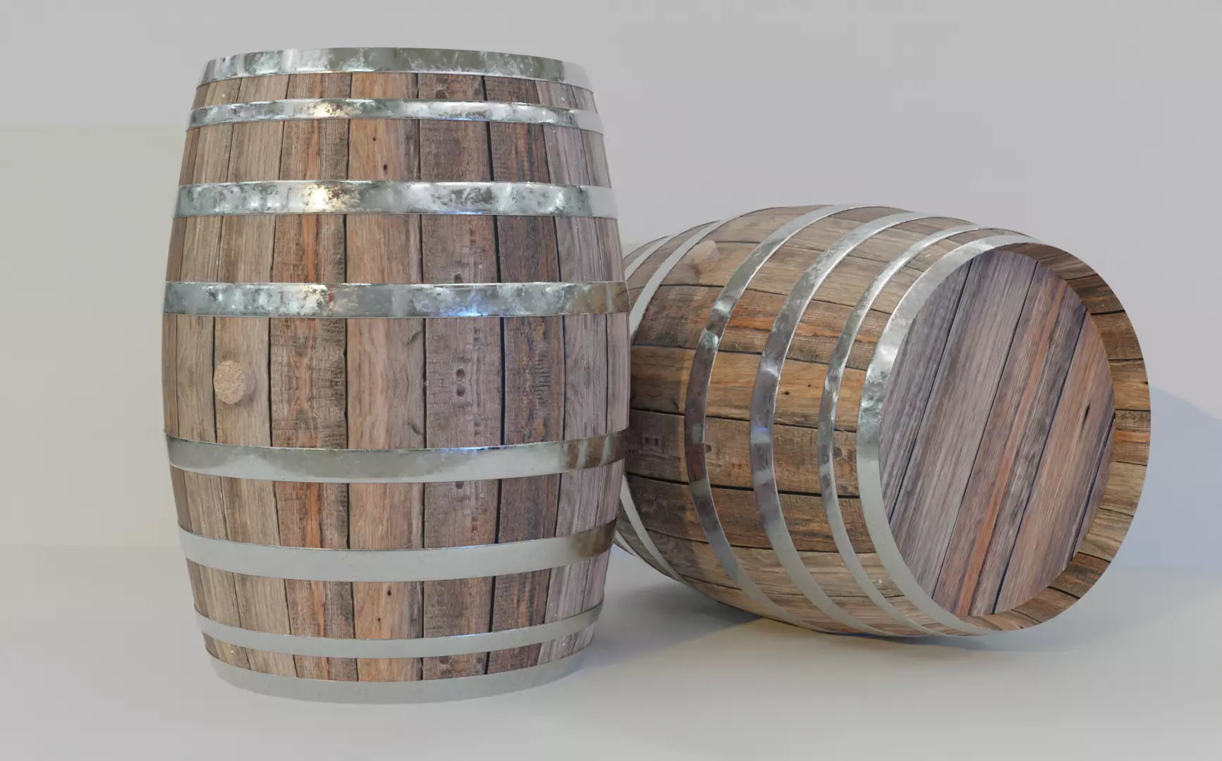 Old Wooden Barrel Low-poly 3D model_0