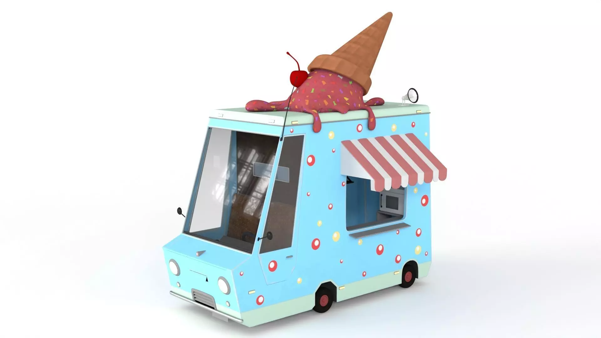 Cartoon Ice Cream Car Low-poly 3D model_0