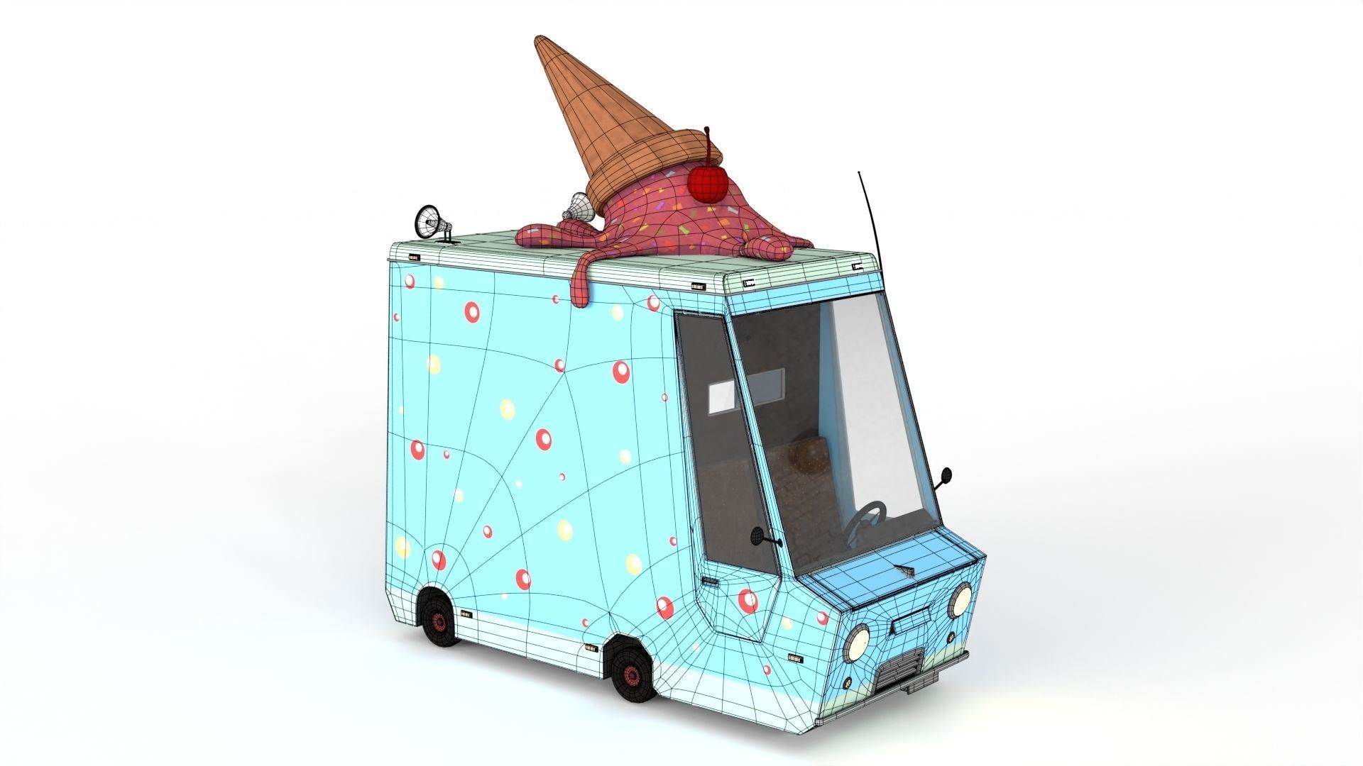 Cartoon Ice Cream Car Low-poly 3D model_11