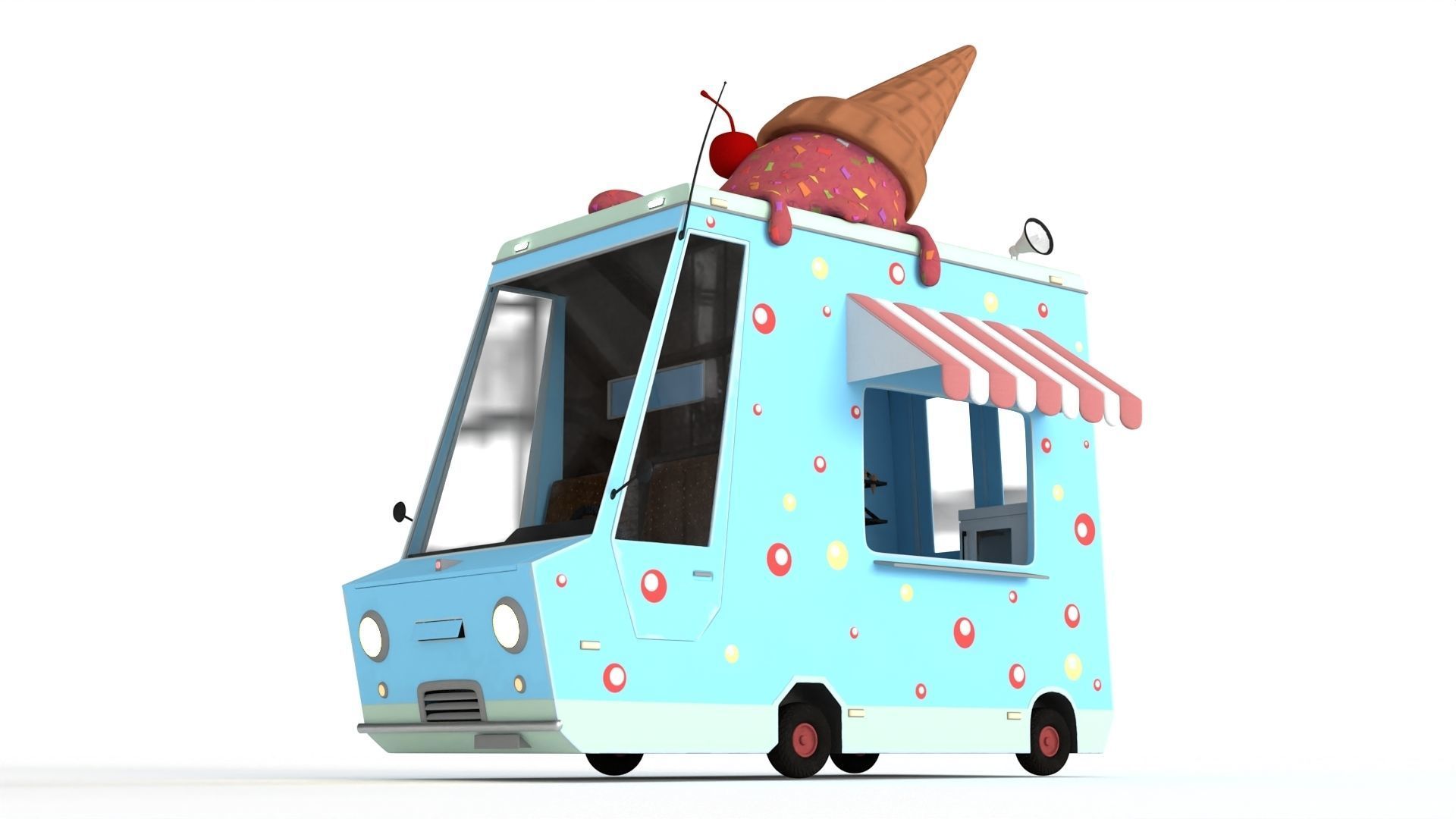 Cartoon Ice Cream Car Low-poly 3D model_9