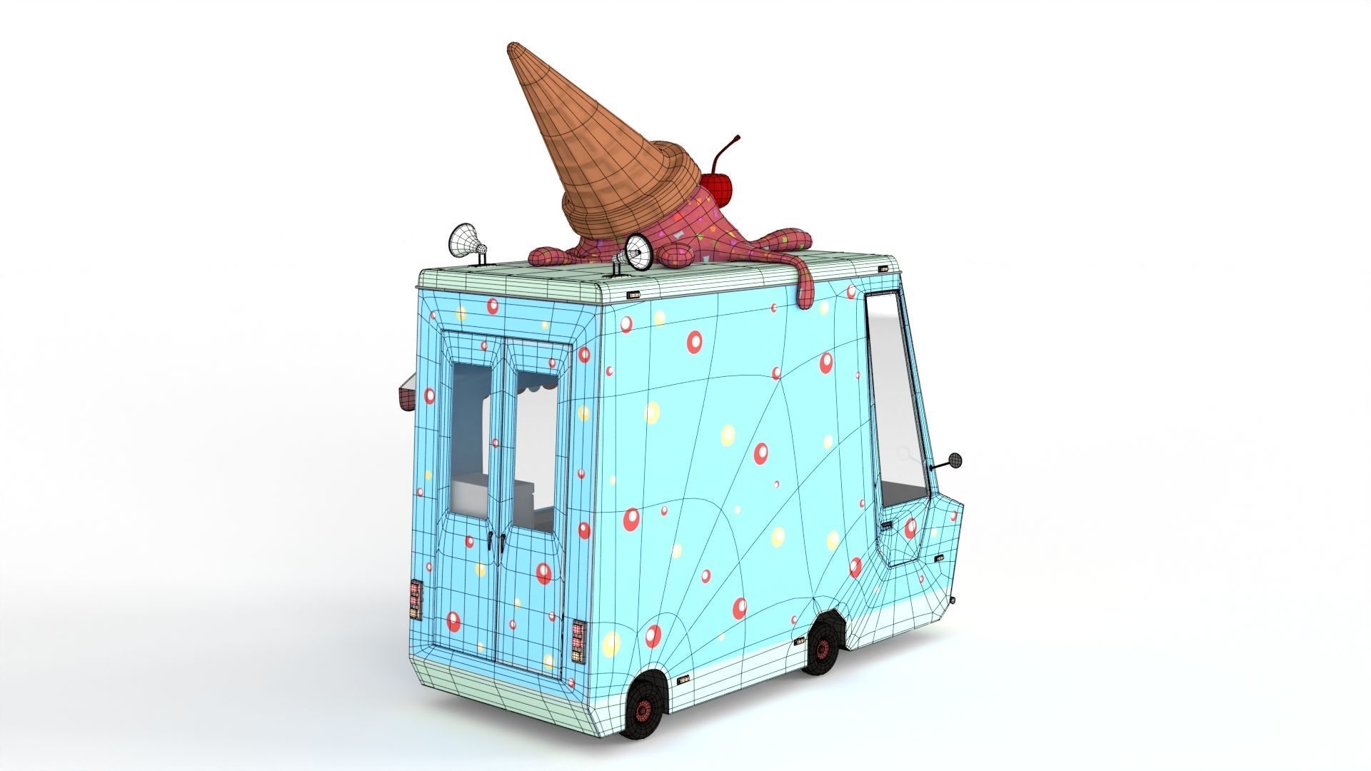 Cartoon Ice Cream Car Low-poly 3D model_12