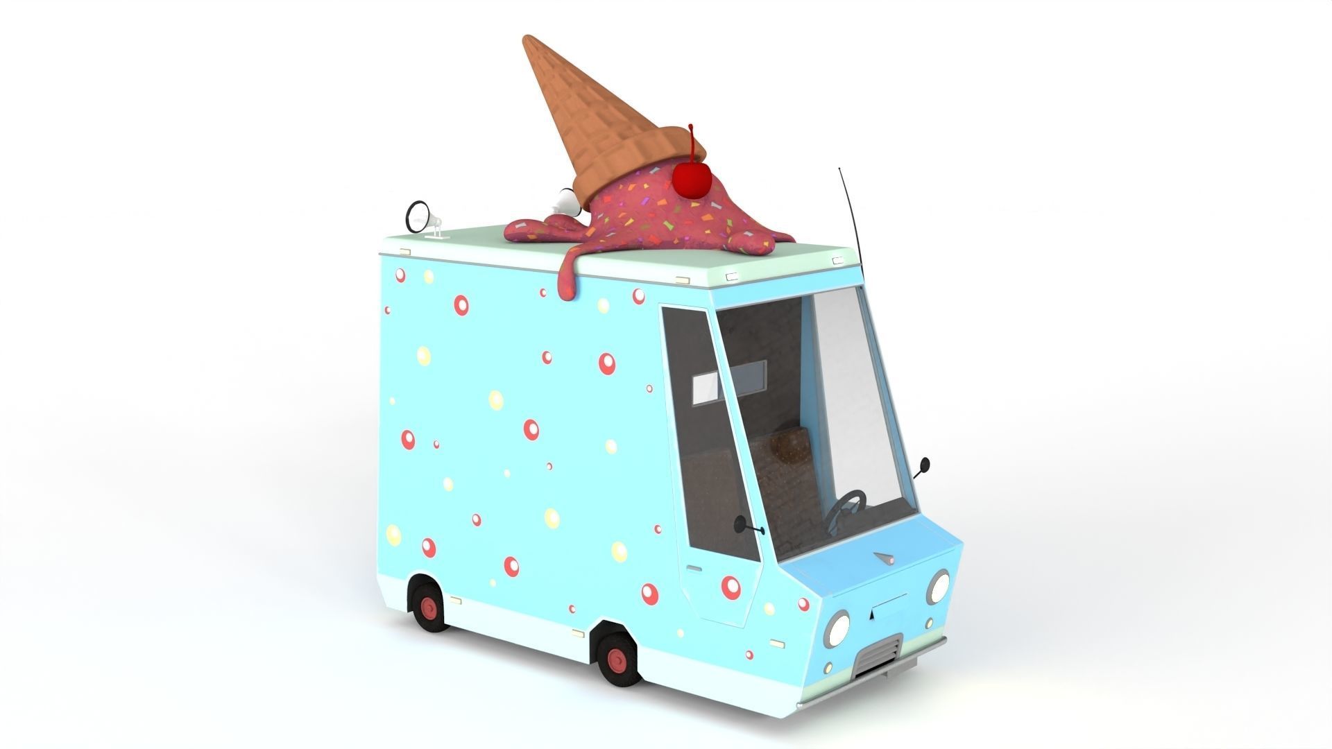 Cartoon Ice Cream Car Low-poly 3D model_1