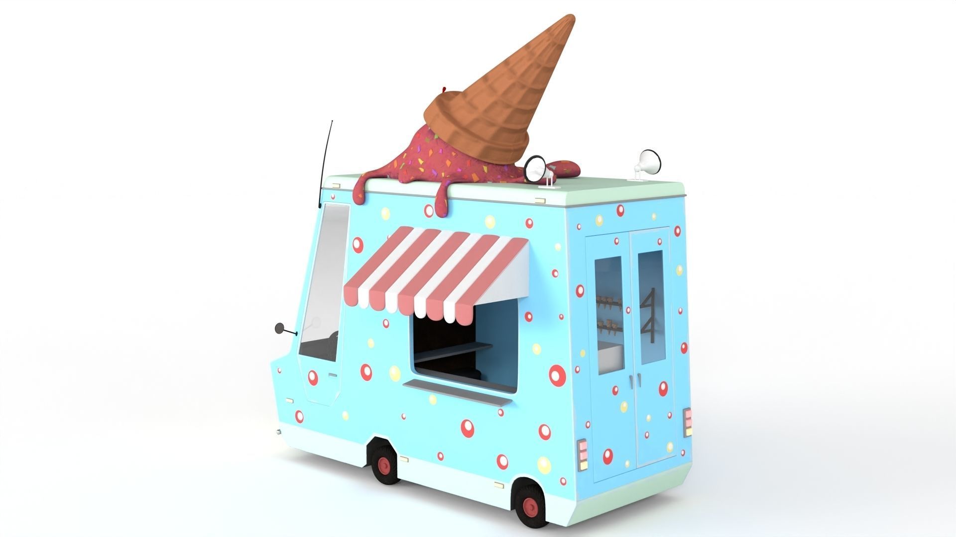 Cartoon Ice Cream Car Low-poly 3D model_3