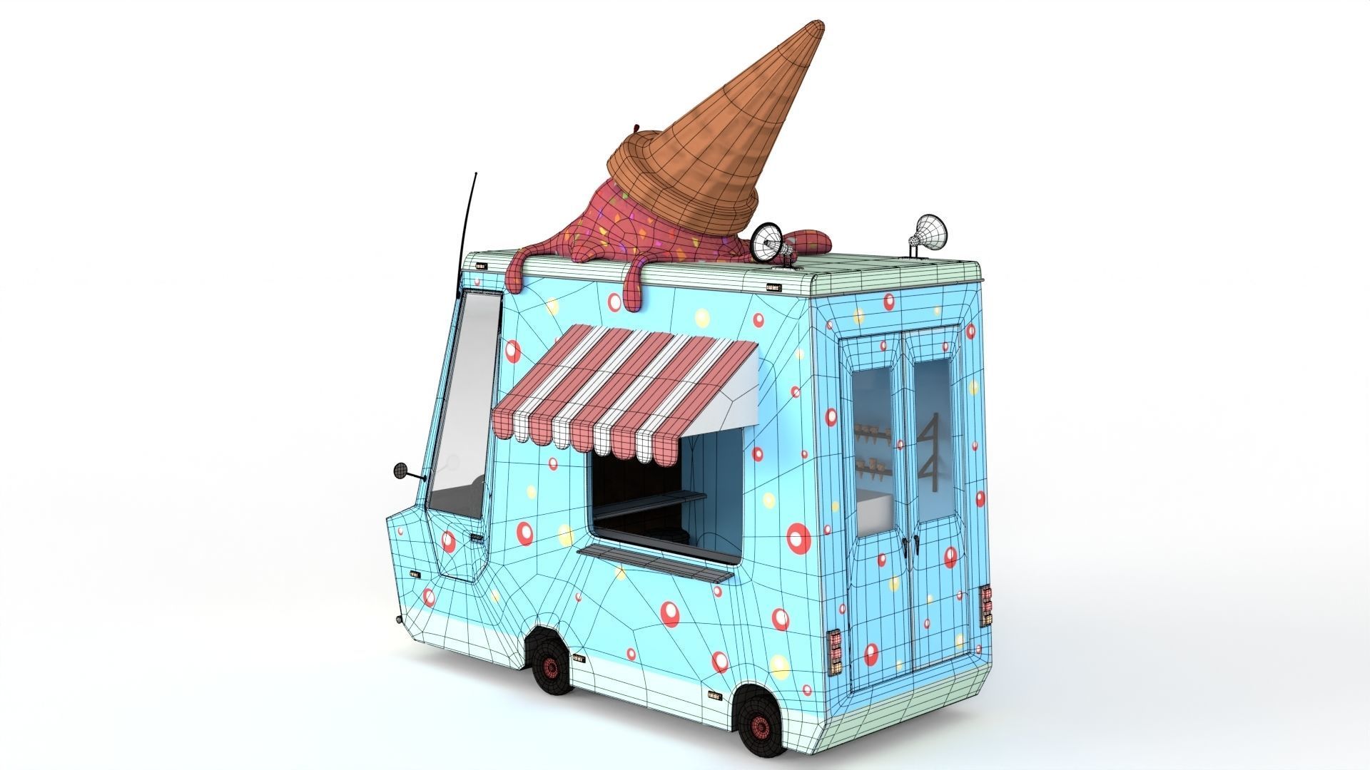 Cartoon Ice Cream Car Low-poly 3D model_13