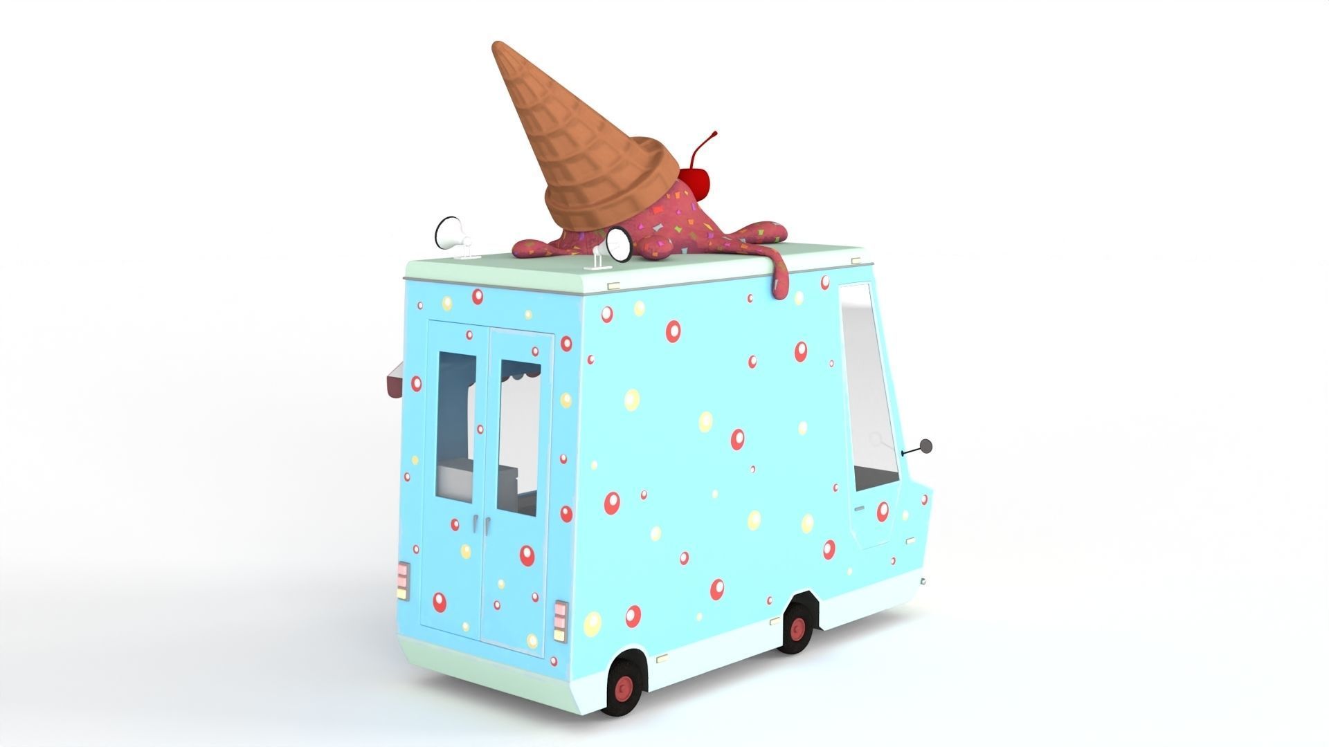 Cartoon Ice Cream Car Low-poly 3D model_2