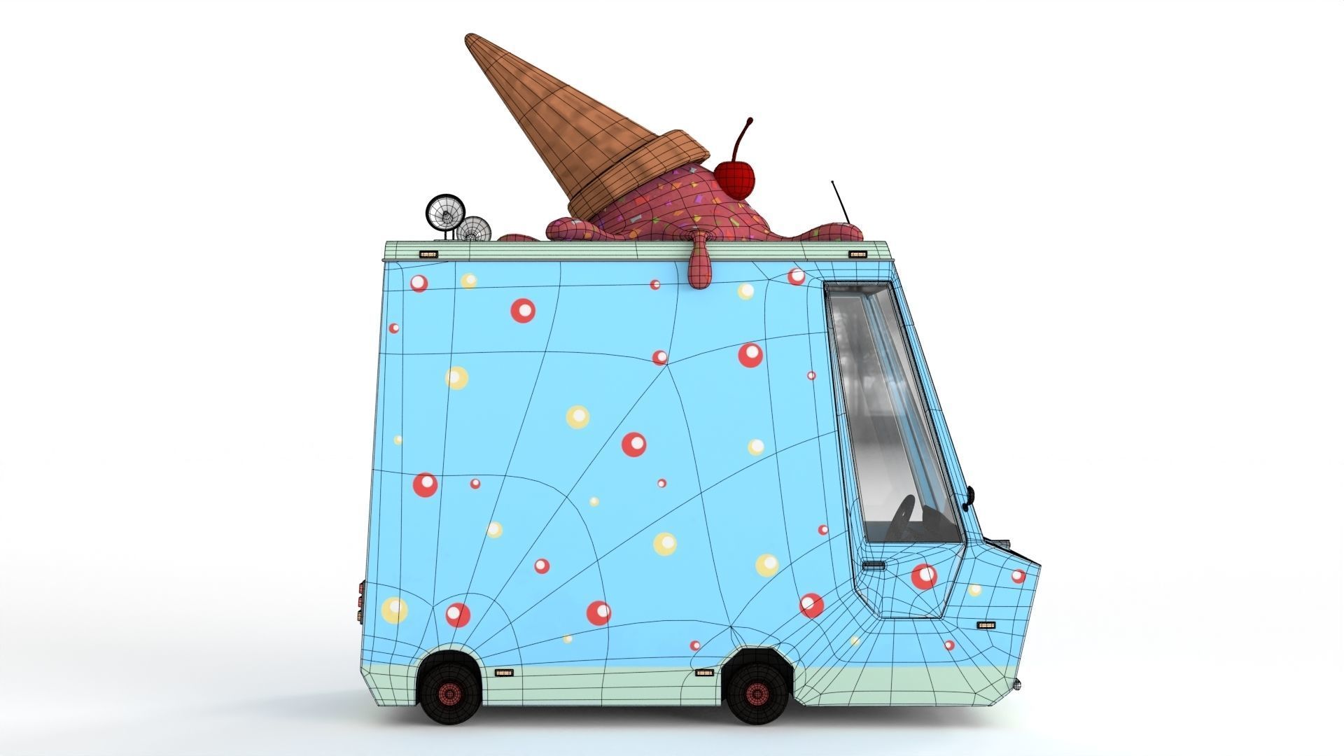 Cartoon Ice Cream Car Low-poly 3D model_17