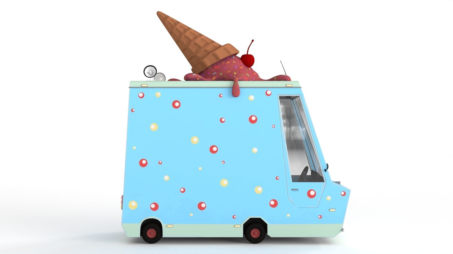 Cartoon Ice Cream Car Low-poly 3D model_7