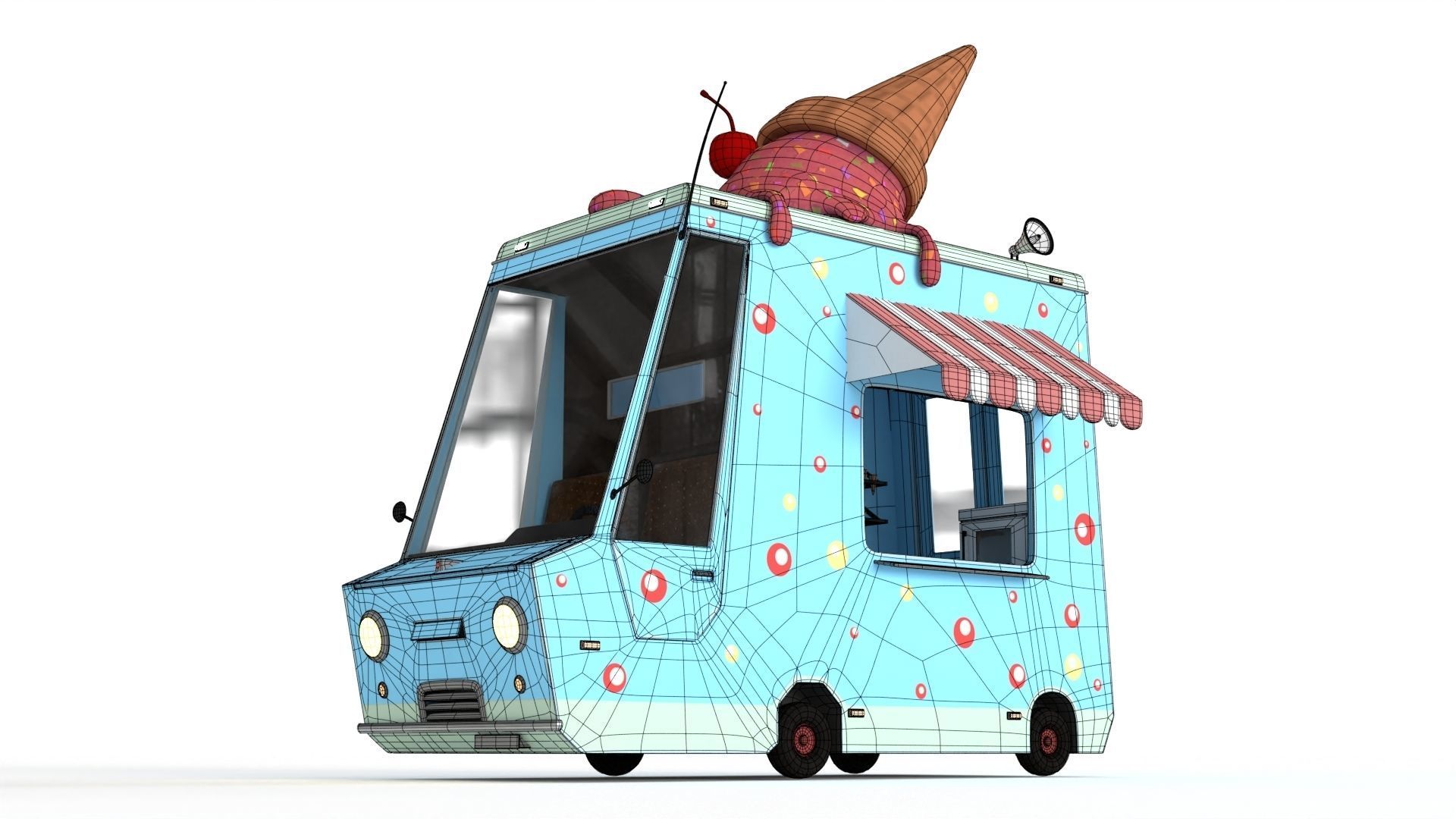 Cartoon Ice Cream Car Low-poly 3D model_19