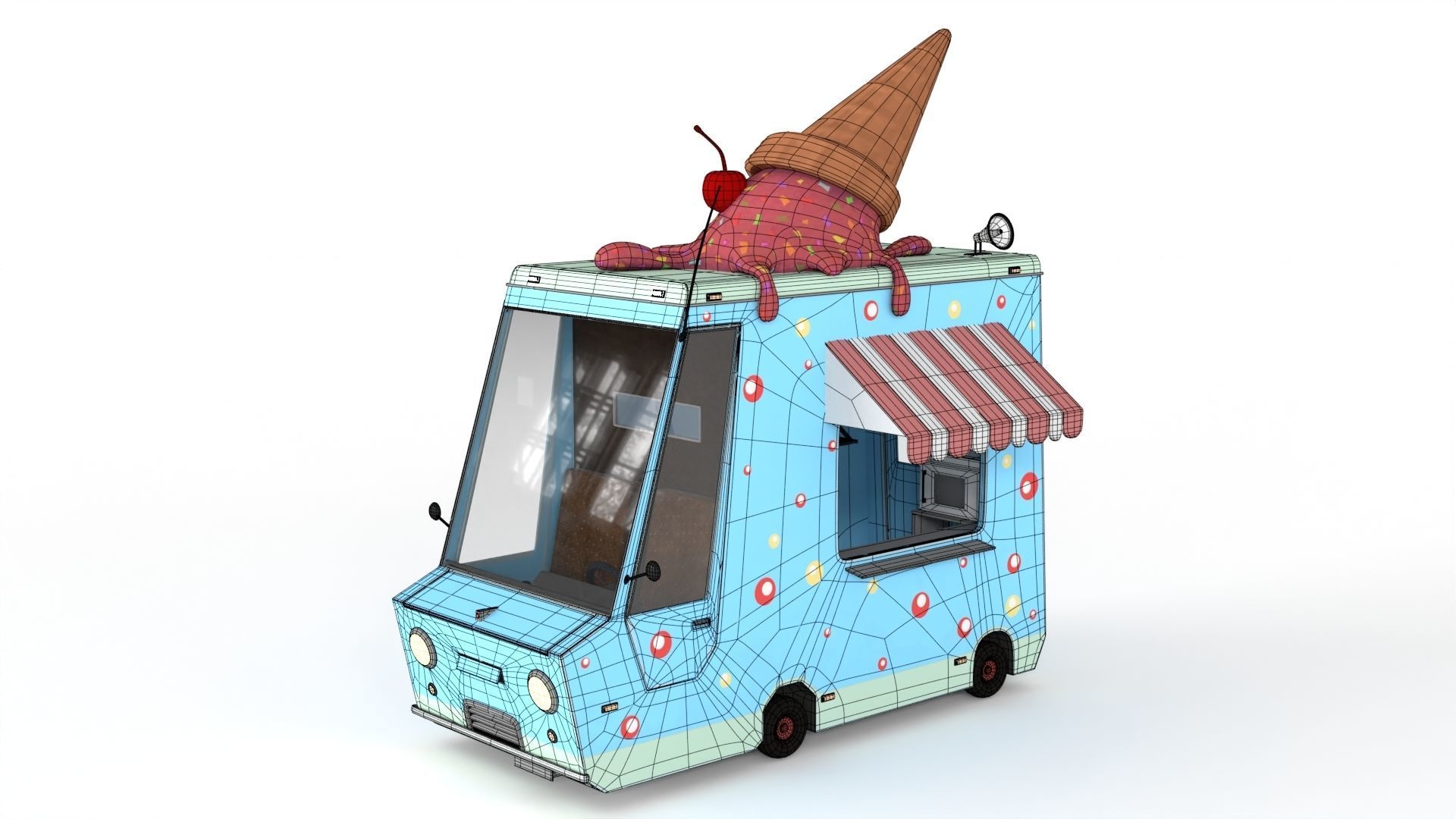 Cartoon Ice Cream Car Low-poly 3D model_10