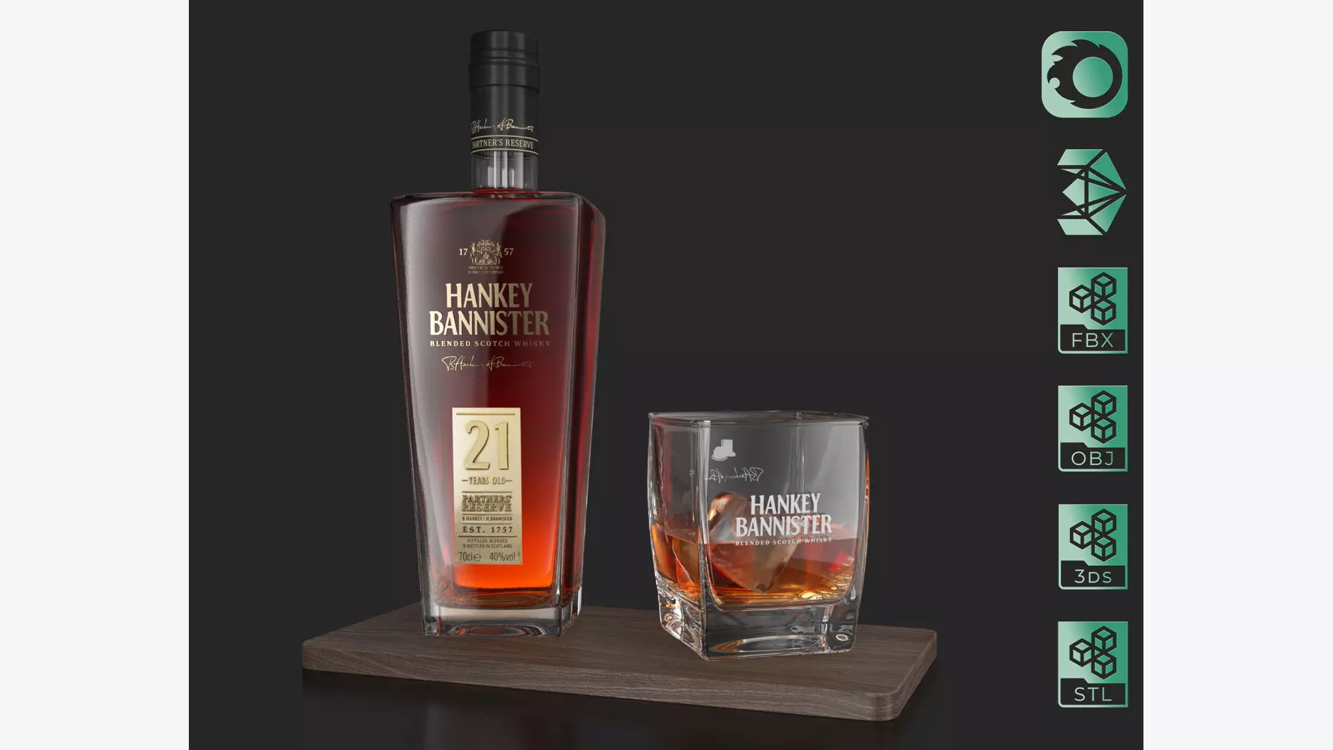 Hankey Bannister 21 YO Scotch Premium Whisky with Glass Drink 3D model