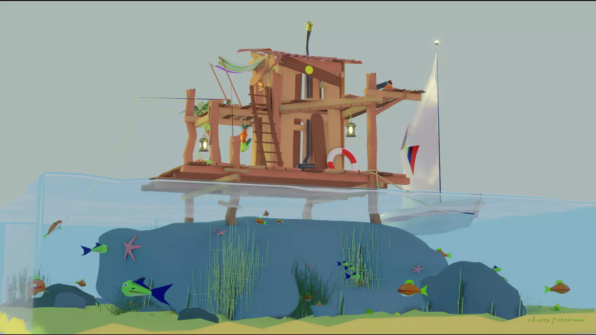 Fishing Shack Scene 3D model