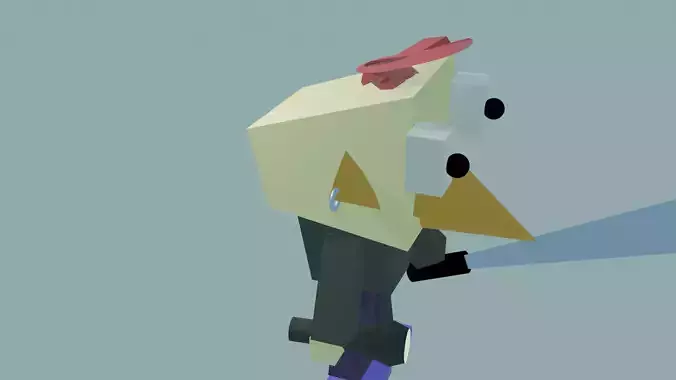 low poly anthropomorphic chicken with sword and torch in hand 3D model