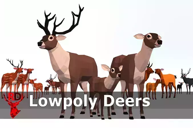 LowPoly Deers Pack Low-poly 3D model