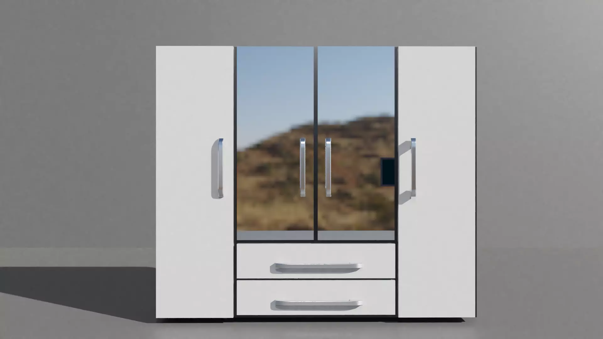 Closet wardrobe with mirrors and drawers Low-poly 3D model_0