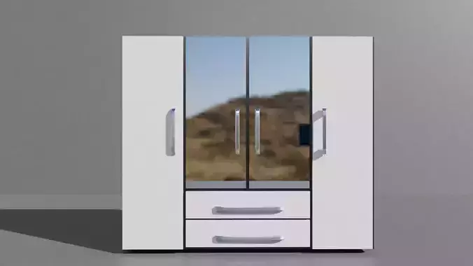 Closet wardrobe with mirrors and drawers Low-poly 3D model