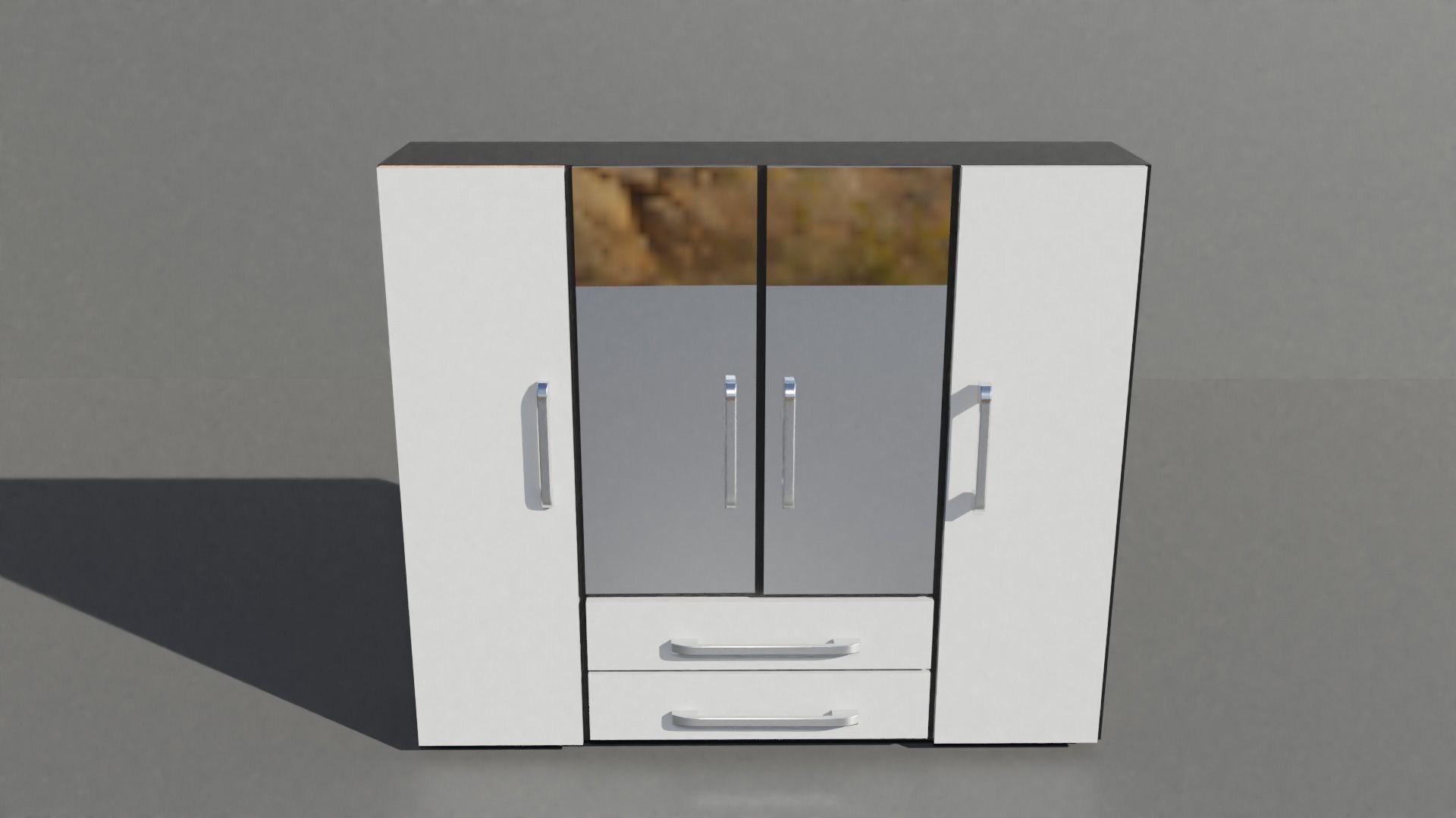 Closet wardrobe with mirrors and drawers Low-poly 3D model_4