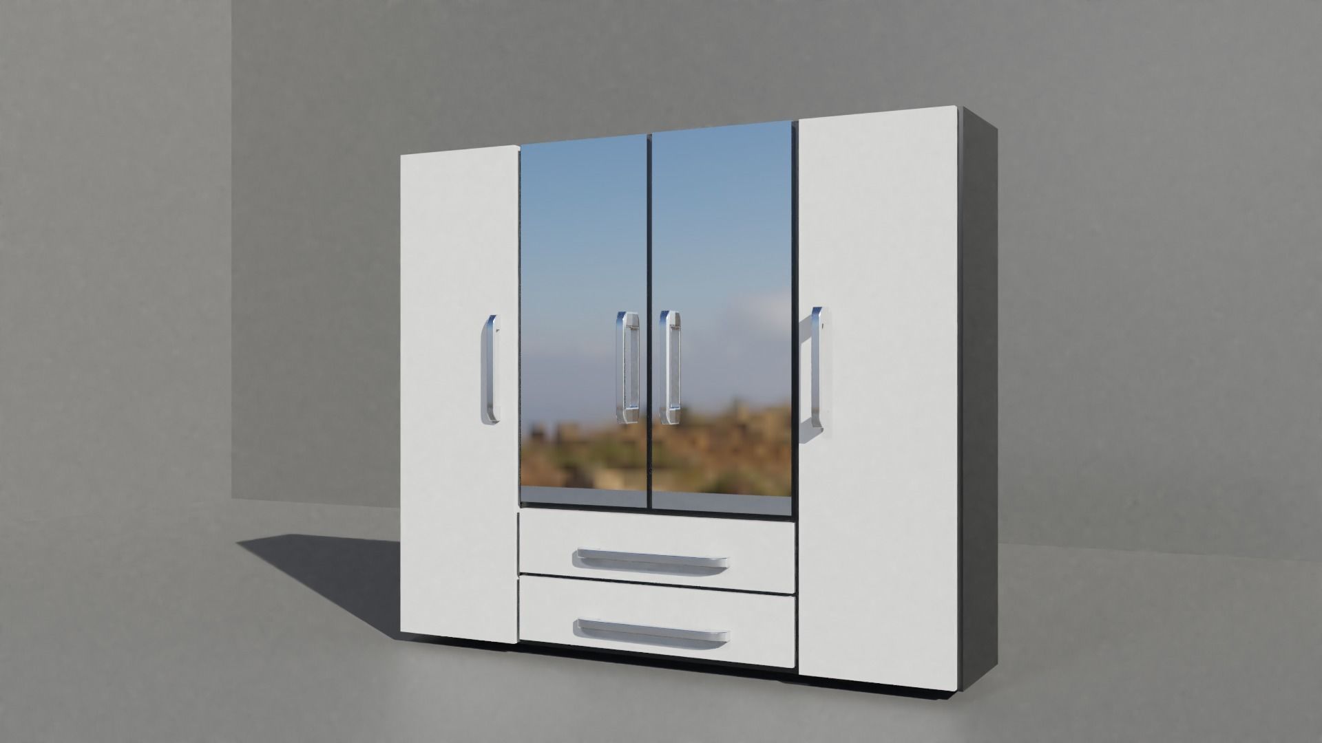 Closet wardrobe with mirrors and drawers Low-poly 3D model_2